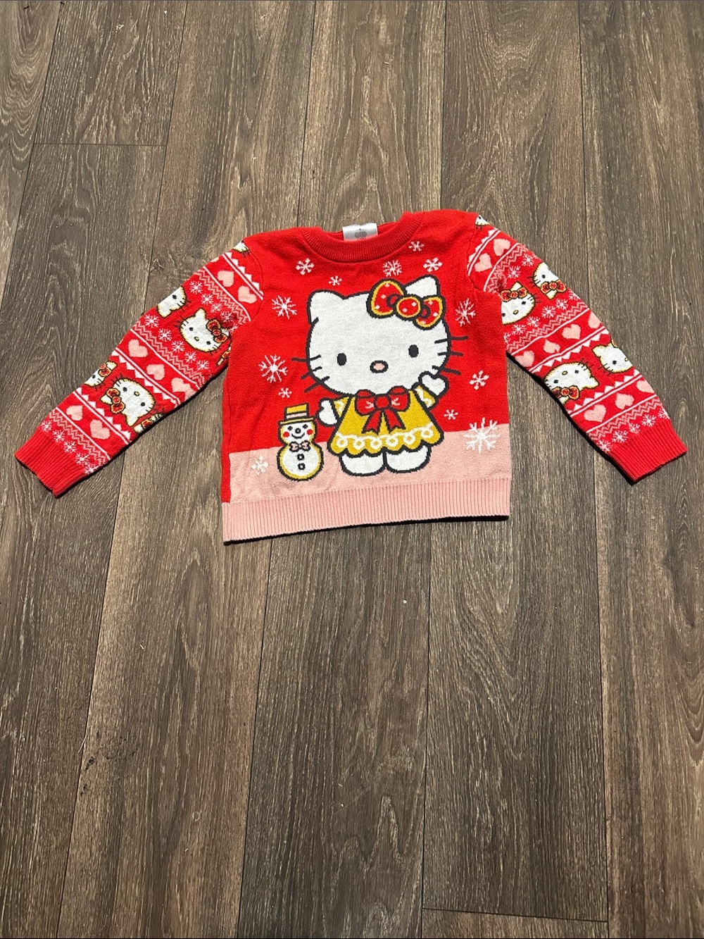 Hello Kitty by Sanrio Red Pink Holiday Snowman Knit Sweater